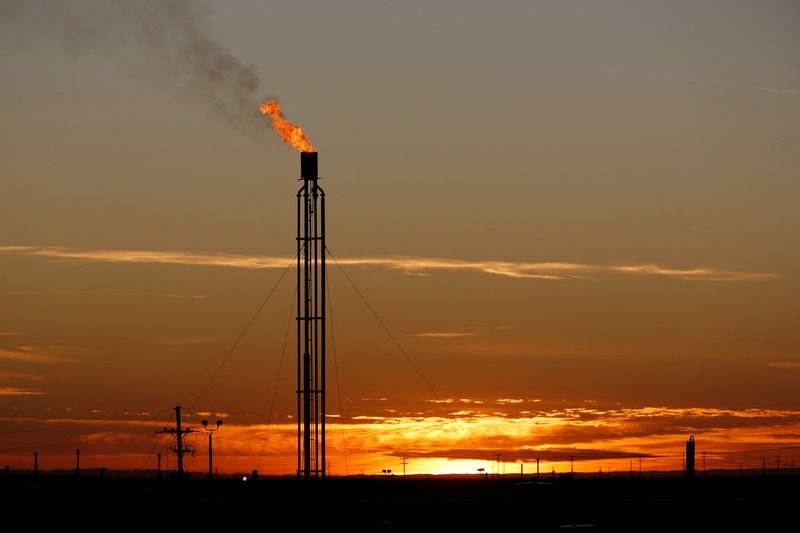 A flare burns excess natural gas in the Permian Basin