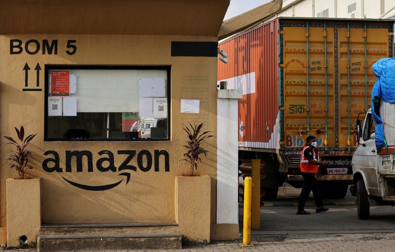 FILE PHOTO: Amazon storage facility on the outskirts of Mumbai