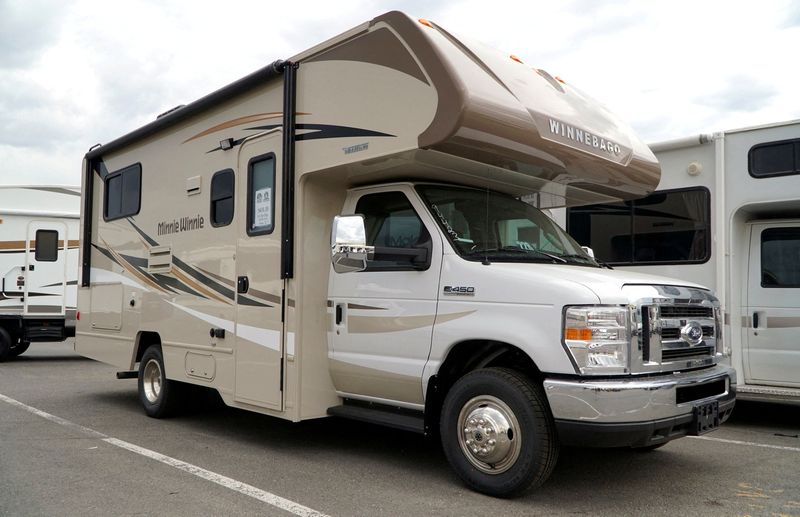 FILE PHOTO: A pair of Winnebago motorhomes are ready for