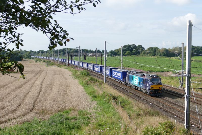 Tesco containers transported by a Direct Rail Services train in
