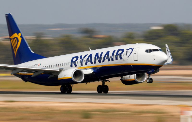 FILE PHOTO: A Ryanair Boeing 737 airplane takes off from