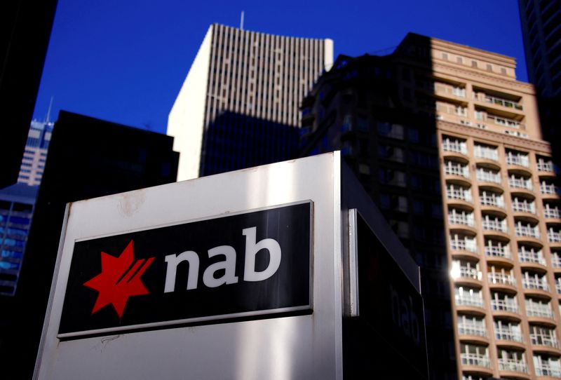 FILE PHOTO: The logo of National Australia Bank is displayed