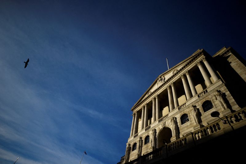 FILE PHOTO: A bird flies past The Bank of England