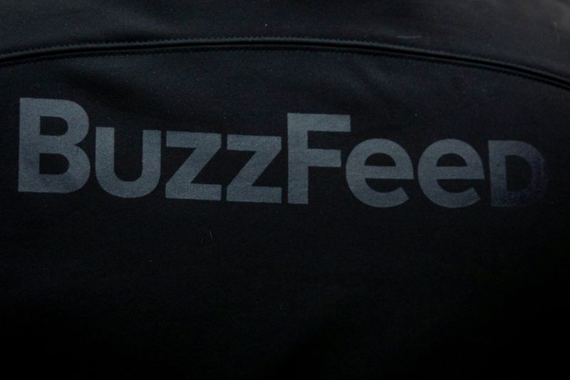 A BuzzFeed sign is seen during the company’s debut outside