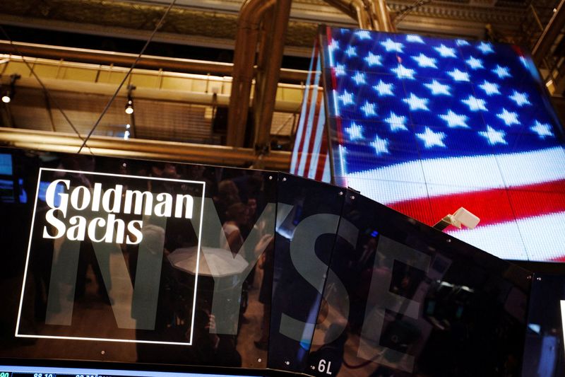 FILE PHOTO: The Goldman Sachs logo is displayed on a