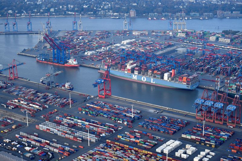 FILE PHOTO: Aerial view of a container terminal in the