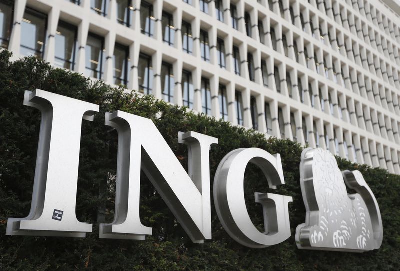 The logo of ING bank is seen at the entrance