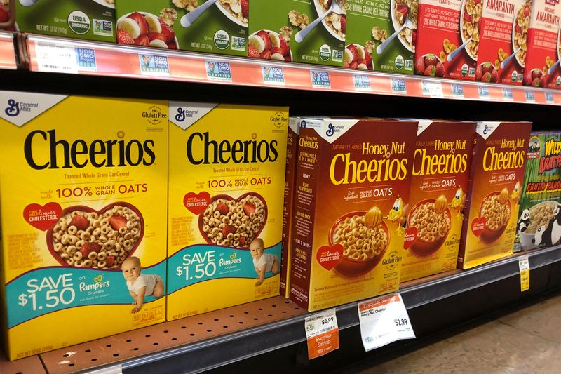 General Mills Inc’s Cheerios and Honey Nut Cheerios are displayed
