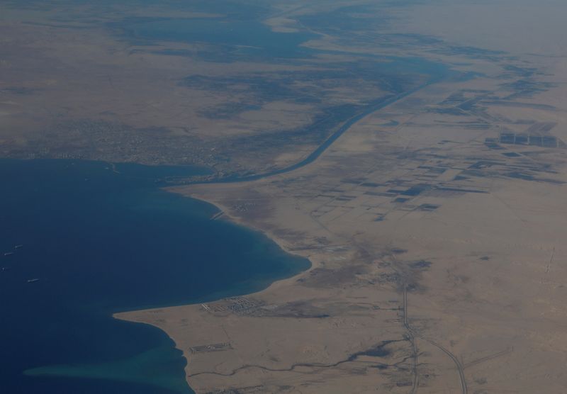 An aerial view of the Gulf of Suez and the