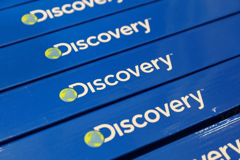 The Discovery, Inc. logo is seen on merchandise for sale