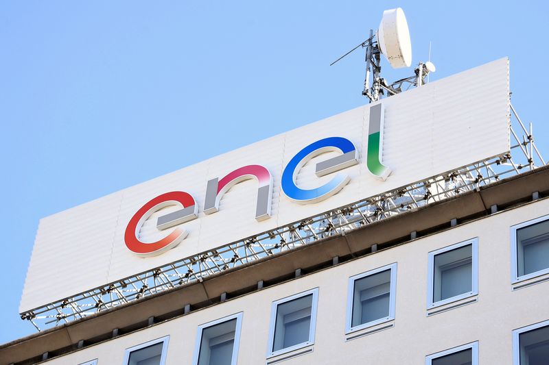 FILE PHOTO: A logo of Italian multinational energy company Enel
