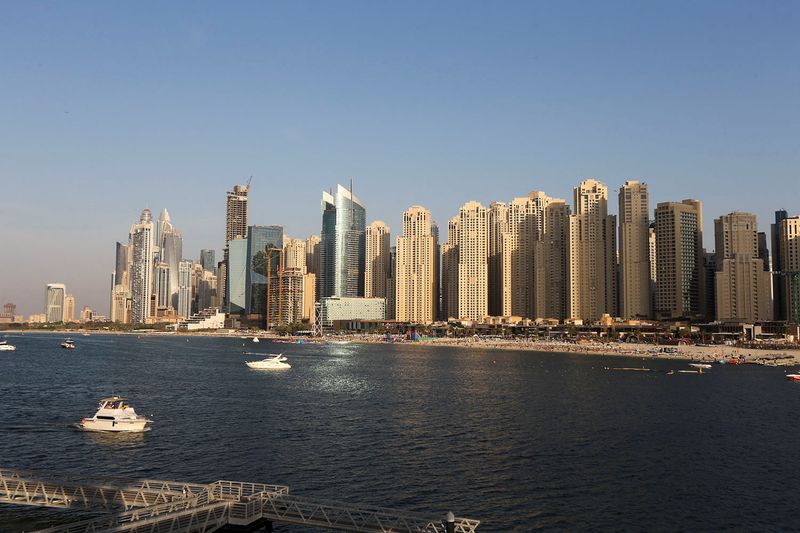 General view of JBR from the Bluewaters Island in Dubai