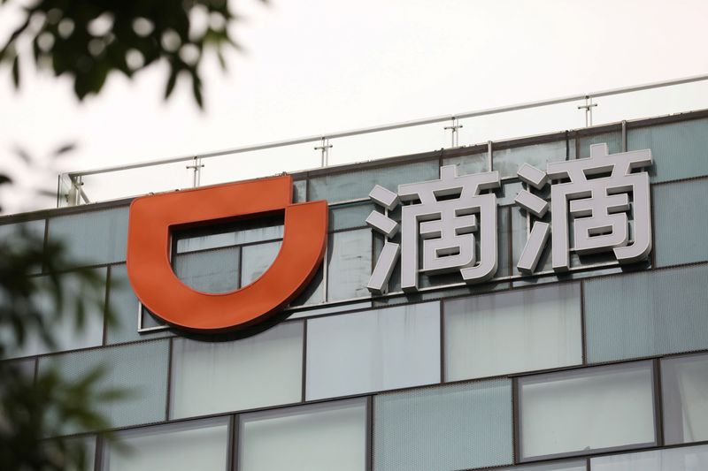 Sign of Chinese ride-hailing service Didi is seen on its