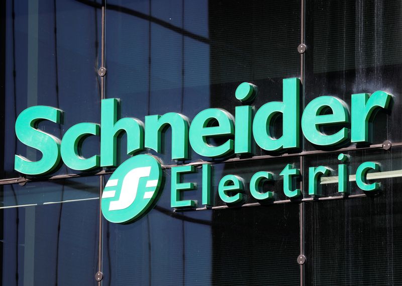 The logo of Schneider Electrics is pictured at the company’s