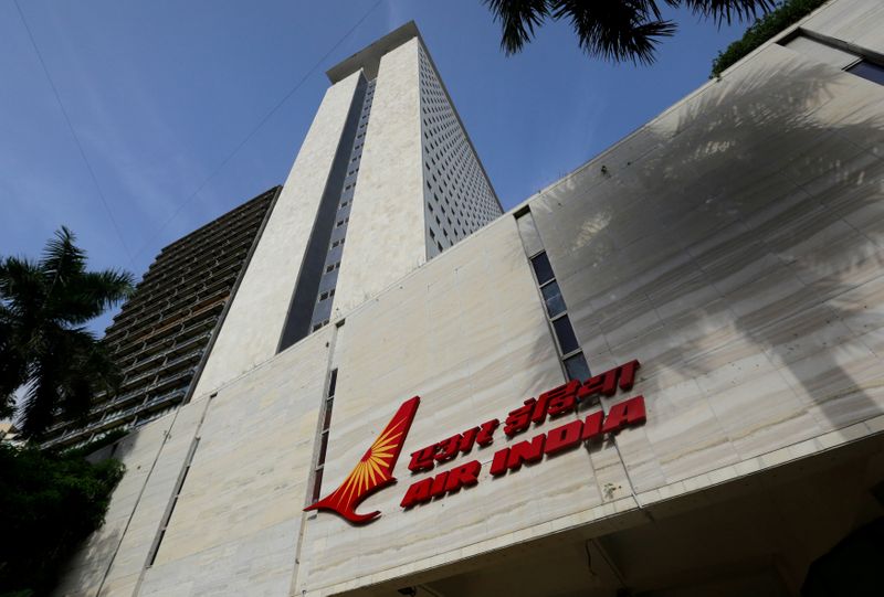 The Air India logo is seen on the facade of