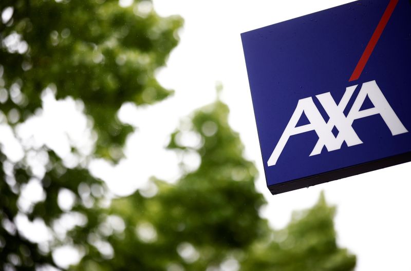 The logo of French Insurer Axa is seen outside a