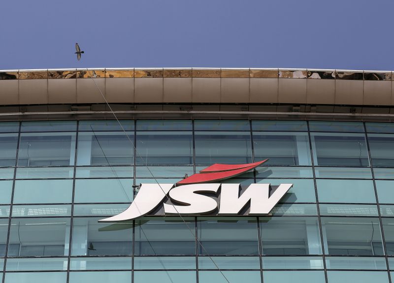 FILE PHOTO: The logo of JSW is seen on the