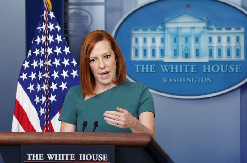 Psaki speak at a press briefing at the White House