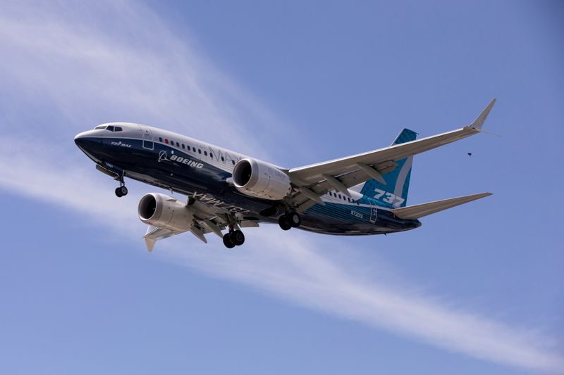 FILE PHOTO: A Boeing 737 MAX airplane lands after a