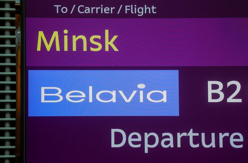 A view shows an information board during a check-in for