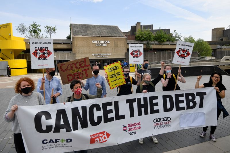Activists demonstrate outside HSBC annual meeting venue, in London
