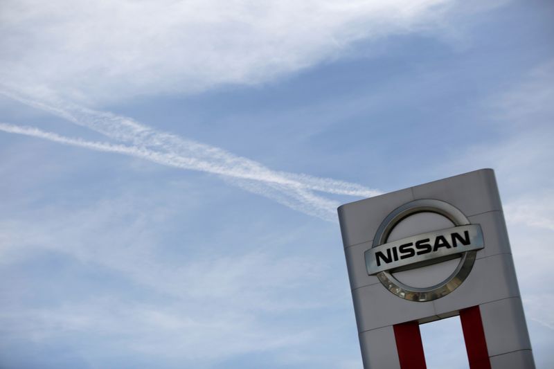 A Nissan logo is seen at a car dealership in