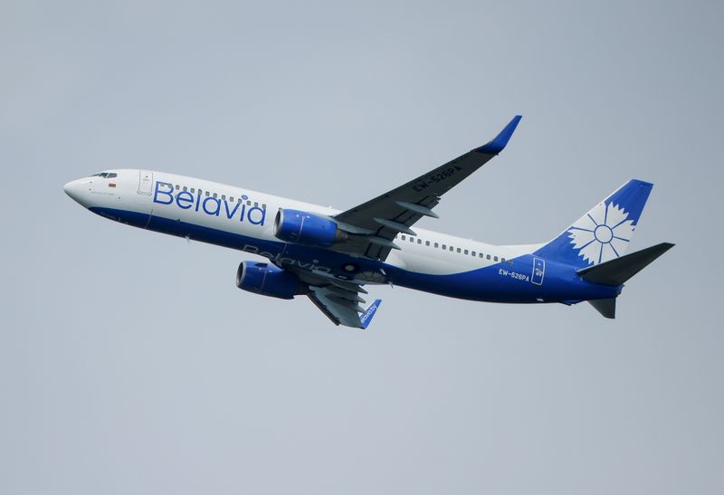 A Boeing 737-800 plane of Belarusian state carrier Belavia takes