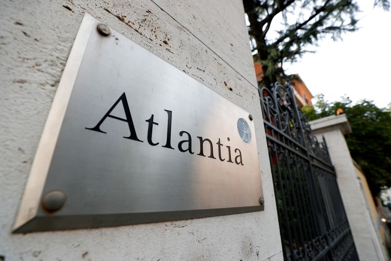 FILE PHOTO: An Atlantia sign outside the Italian infrastructure group’s