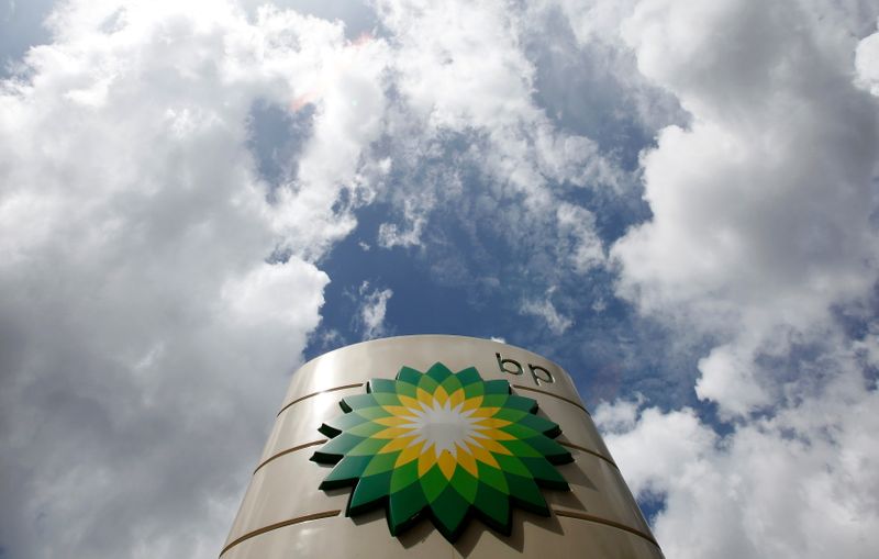 FILE PHOTO: A BP logo is seen at a petrol