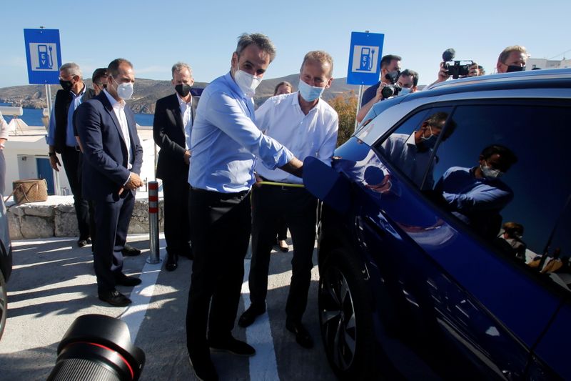 Greek PM Mitsotakis and Volkswagen AG CEO Herbert Diess attend