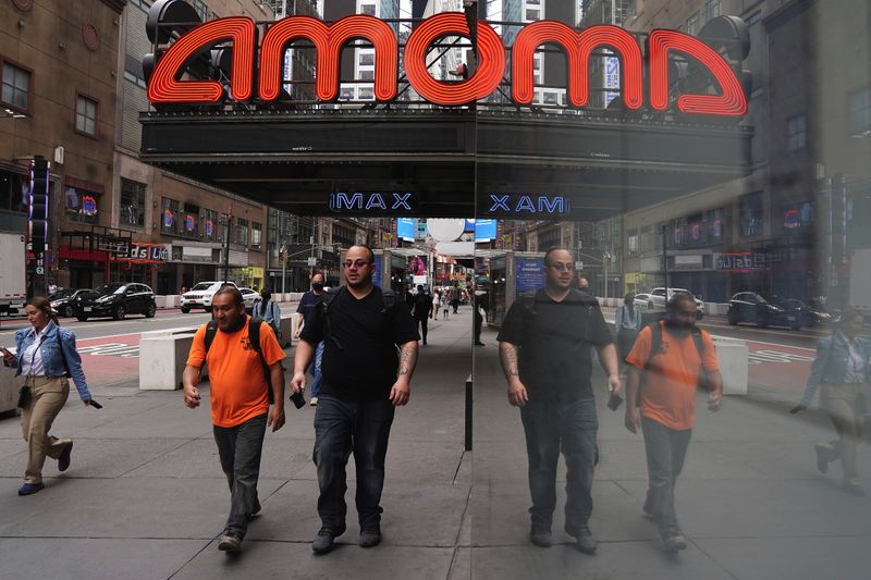 An AMC theatre is pictured in Times Square in New