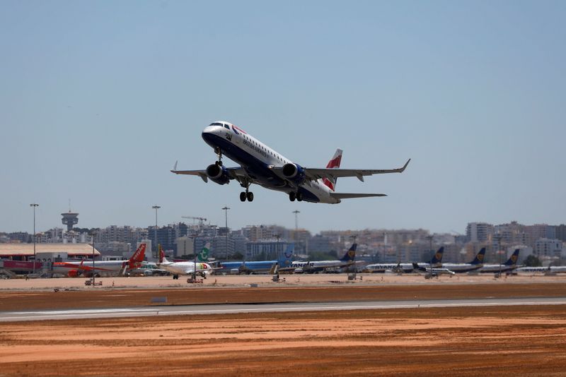 British Airways airplane takes off from Faro airport amid the
