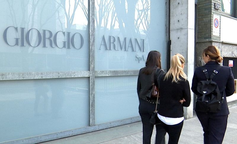 FILE PHOTO: A Giorgio Armani logo is seen after the