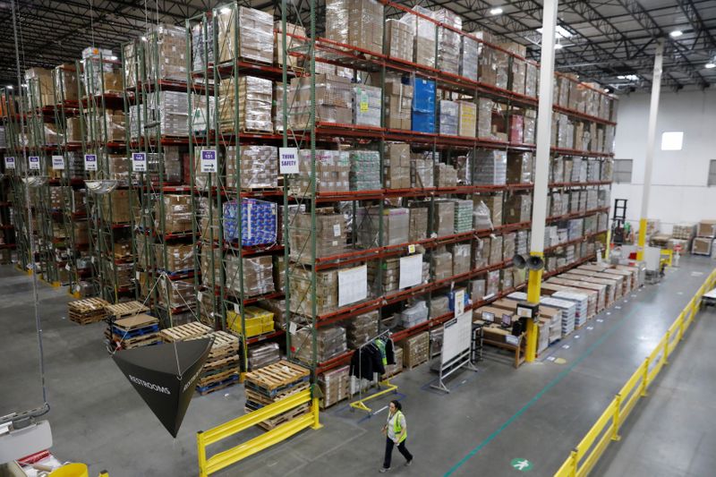 Inventory is seen inside the Amazon fulfillment center in Robbinsville