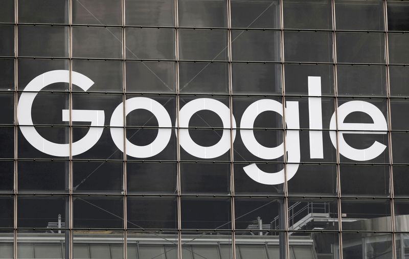 FILE PHOTO: Logo of Google on a building at La