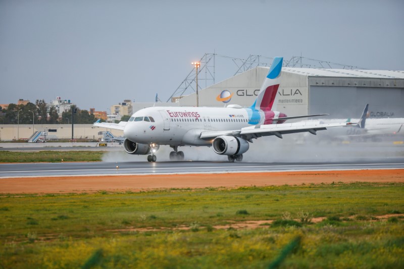 FILE PHOTO: Eurowings airliner lands at Palma de Mallorca Airport