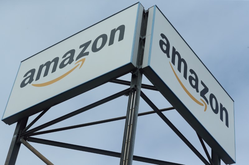 FILE PHOTO: An Amazon logo is pictured at a logistics