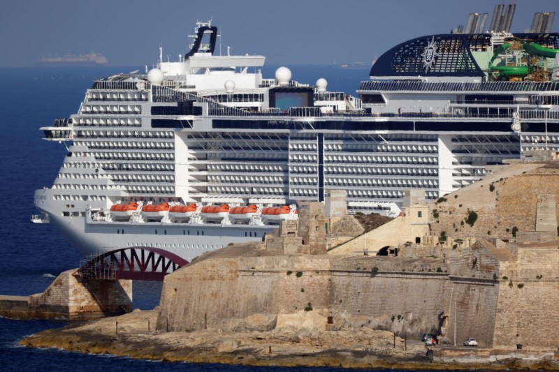 Cruise liner MSC Grandiosa sails out of Grand Harbour in