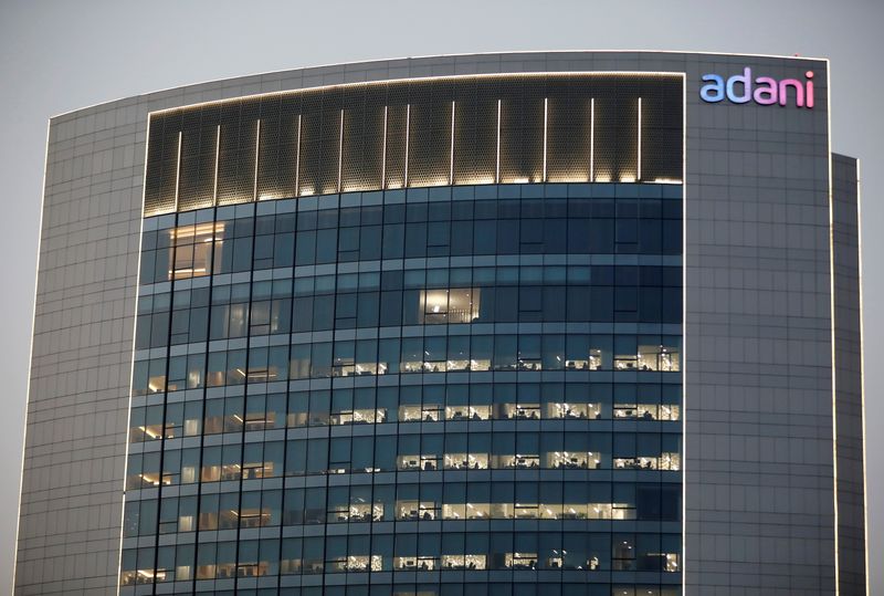 FILE PHOTO: The logo of the Adani Group is seen