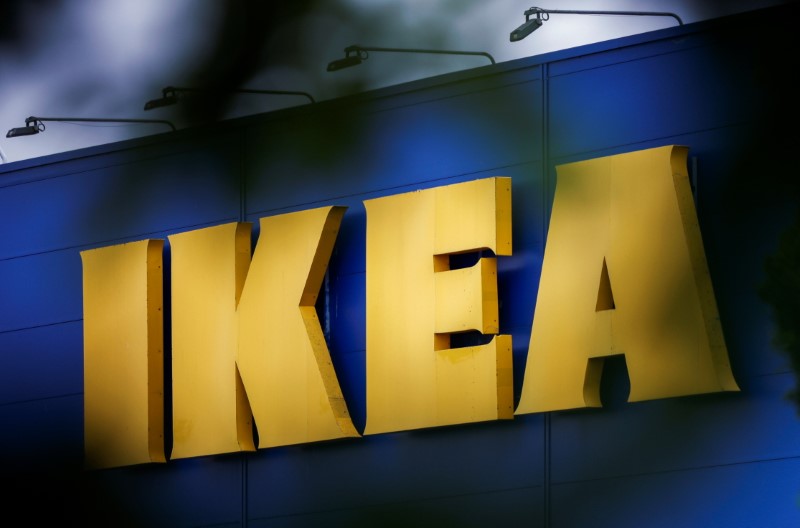 The company’s logo is seen outside an IKEA Group store