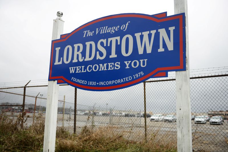 A sign welcomes visitors to the General Motors Lordstown Complex