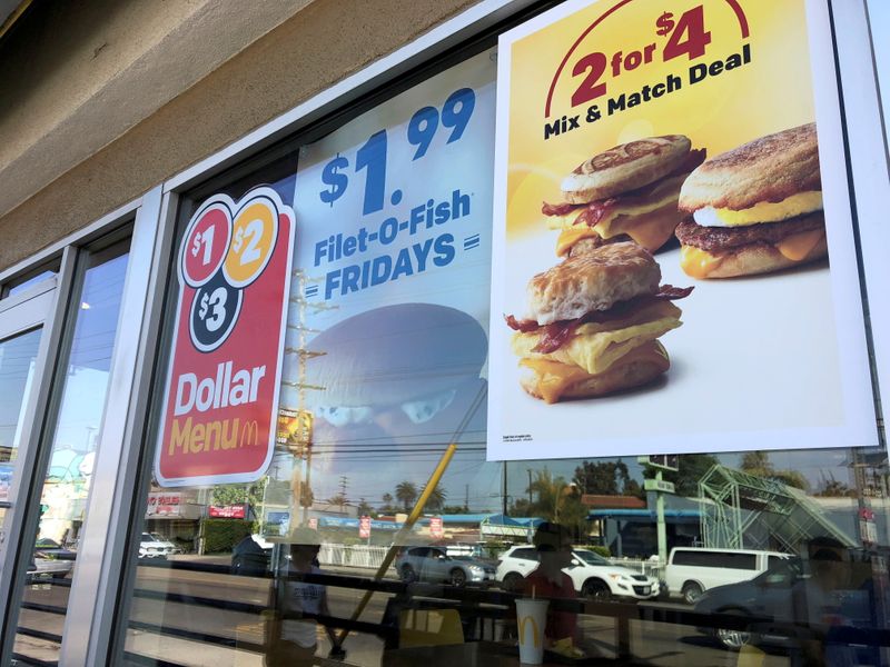 FILE PHOTO: Dollar Menu advertisements are seen outside a McDonald’s