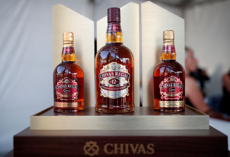 FILE PHOTO: Bottles of Chivas Regal blended Scotch whisky, produced