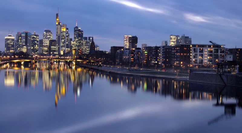 FILE PHOTO: The Frankfurt, Germany, skyline during a lockdown amid