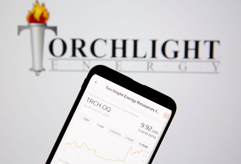FILE PHOTO: Torchlight energy stock graph is seen in front