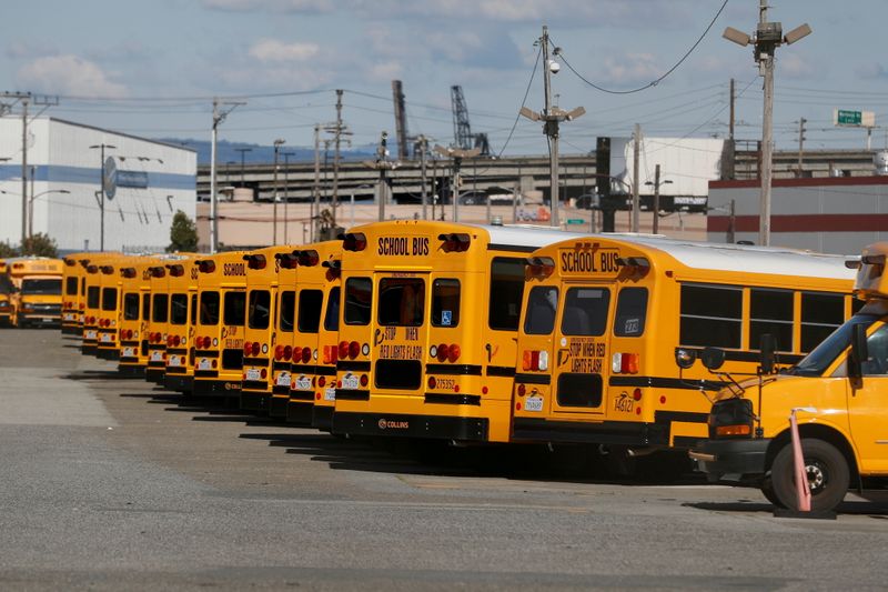 FILE PHOTO: First Student school buses parked in San Francisco