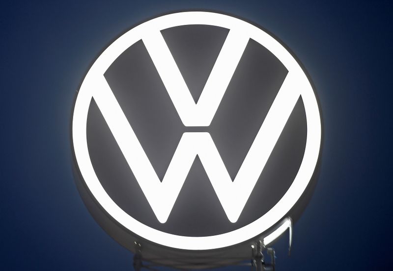 A new logo of German carmaker Volkswagen is unveiled at