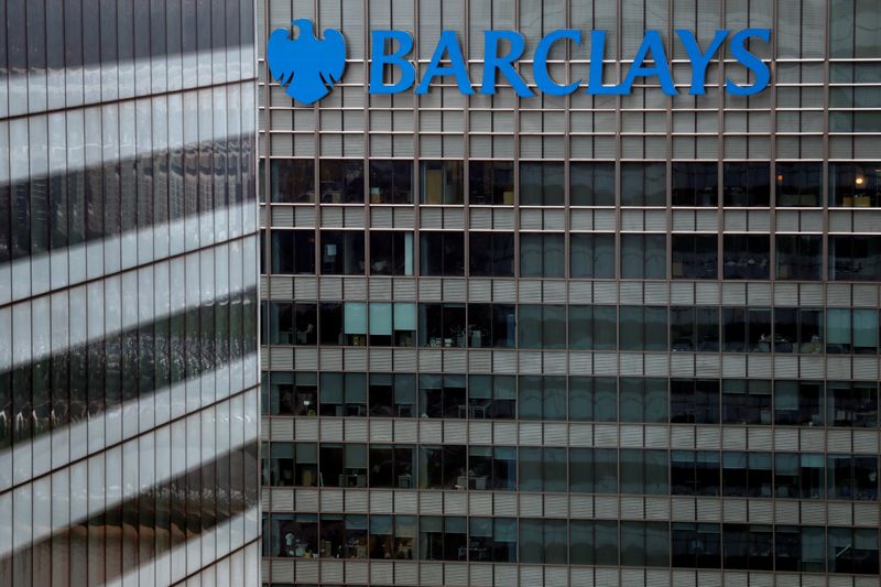 A Barclays bank building is seen at Canary Wharf in