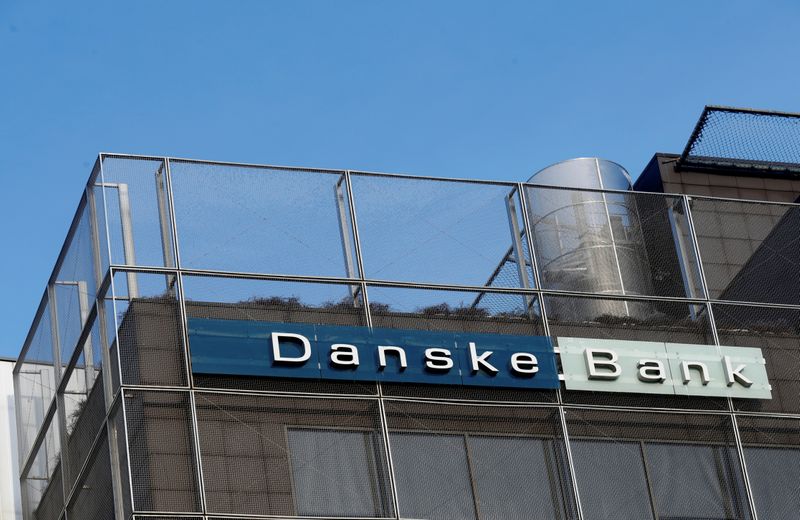 Danske Bank sign is seen on the Estonian branch building