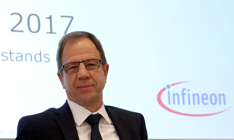 Ploss, CEO of Infineon arrives for the annual news conference